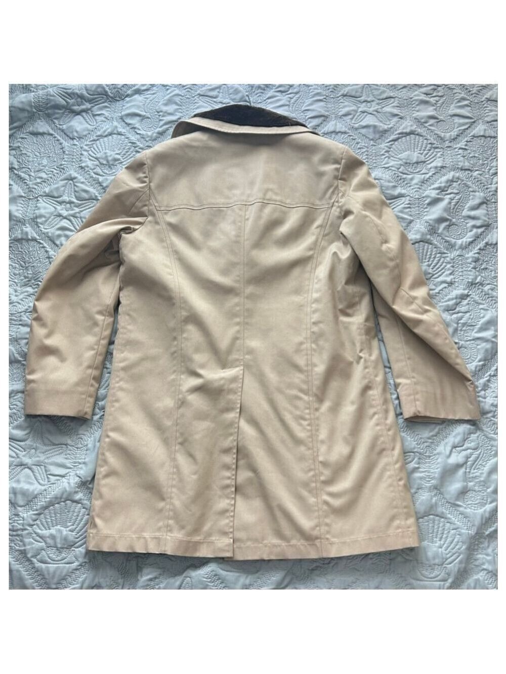 Vintage London Fog Faux Fur Lined Trench Coat Beige 38R Double Breasted - Picture 8 of 15